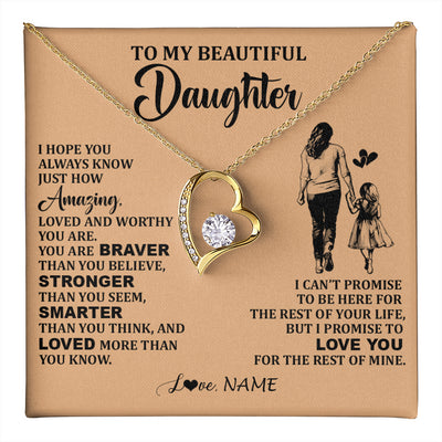 Forever Love Necklace 18K Yellow Gold Finish | 1 | Personalized To My Beautiful Daughter Necklace From Mom Mother Promise To Love You Daughter Birthday Graduation Christmas Customized Gift Box Message Card | teecentury