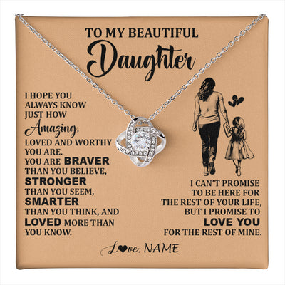 Love Knot Necklace 14K White Gold Finish | 1 | Personalized To My Beautiful Daughter Necklace From Mom Mother Promise To Love You Daughter Birthday Graduation Christmas Customized Gift Box Message Card | teecentury