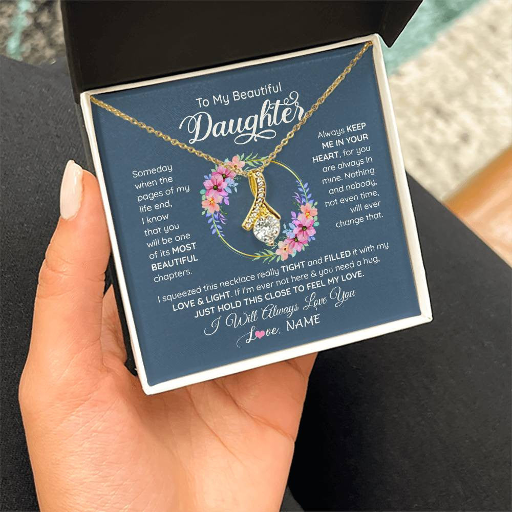 Alluring Beauty Necklace 18K Yellow Gold Finish | 2 | Personalized To My Beautiful Daughter Necklace From Mom Mother Someday When The Pages Daughter Birthday Graduation Christmas Customized Gift Box Message Card | teecentury