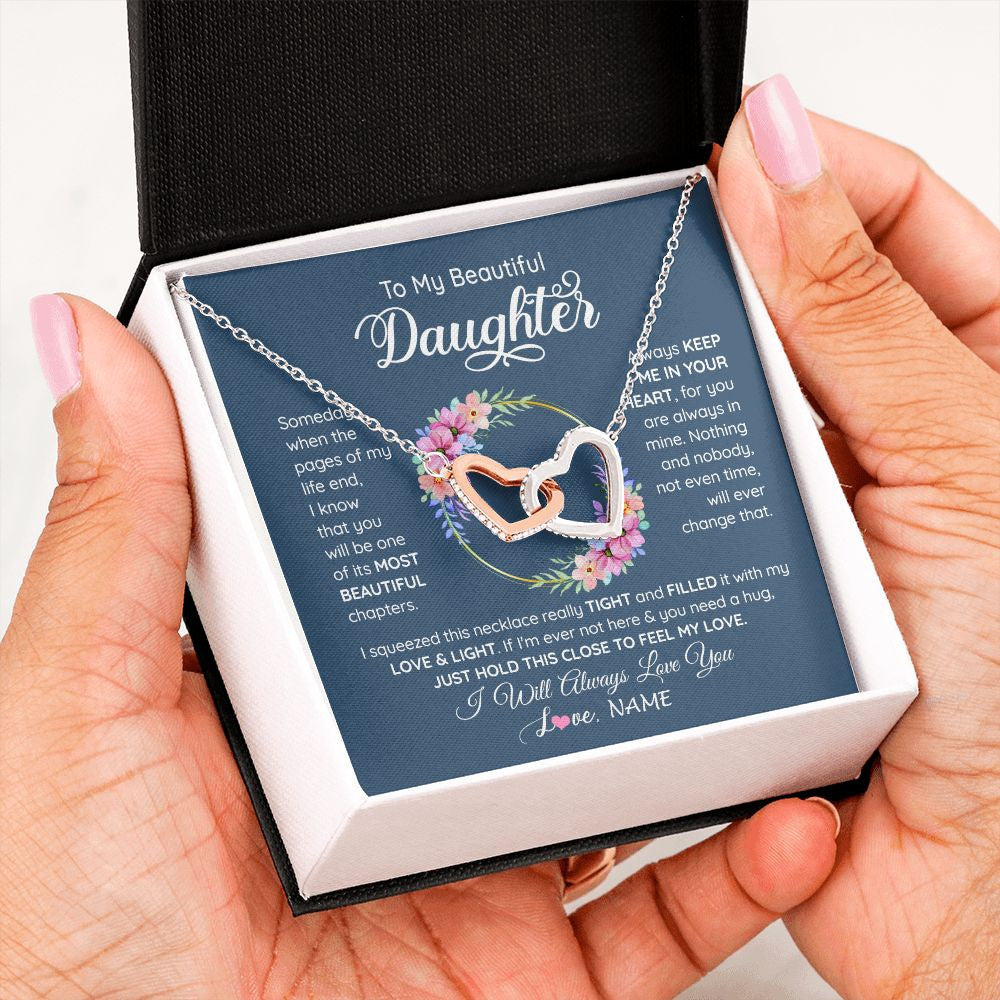 Interlocking Hearts Necklace | Personalized To My Beautiful Daughter Necklace From Mom Mother Someday When The Pages Daughter Birthday Graduation Christmas Customized Gift Box Message Card | teecentury