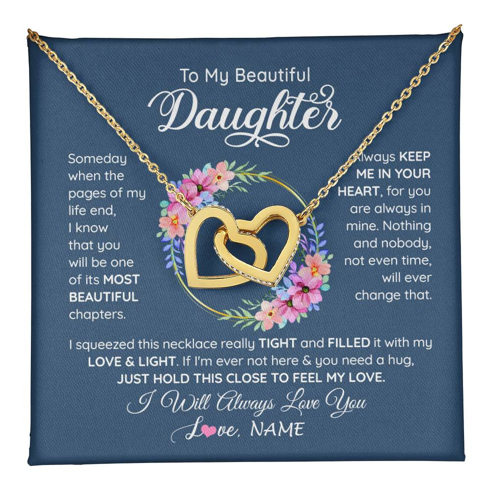 Interlocking Hearts Necklace 18K Yellow Gold Finish | 1 | Personalized To My Beautiful Daughter Necklace From Mom Mother Someday When The Pages Daughter Birthday Graduation Christmas Customized Gift Box Message Card | teecentury
