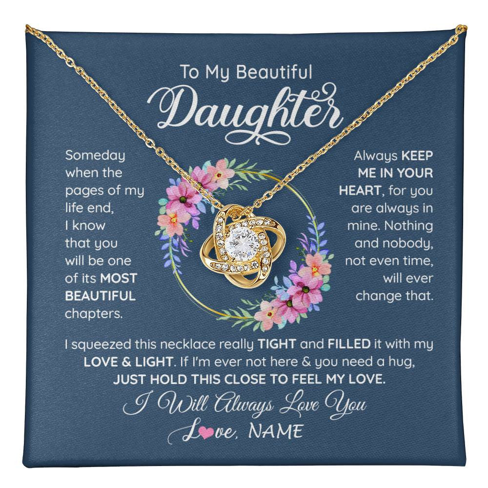 Love Knot Necklace 18K Yellow Gold Finish | 1 | Personalized To My Beautiful Daughter Necklace From Mom Mother Someday When The Pages Daughter Birthday Graduation Christmas Customized Gift Box Message Card | teecentury