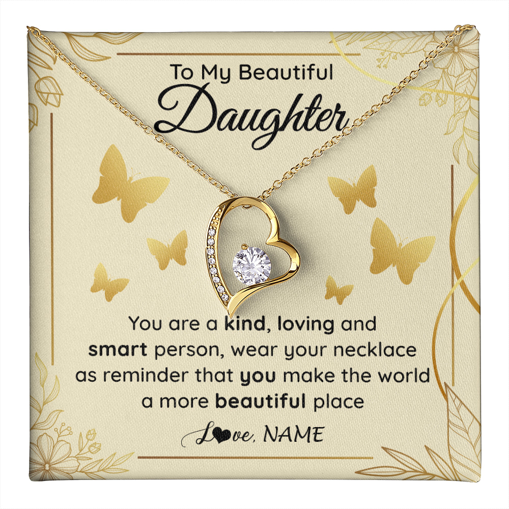 Forever Love Necklace 18K Yellow Gold Finish | 1 | Personalized To My Beautiful Daughter Necklace From Mom You Are A Kind Loving Daughter Birthday Jewelry Graduation Christmas Customized Gift Box Message Card | teecentury