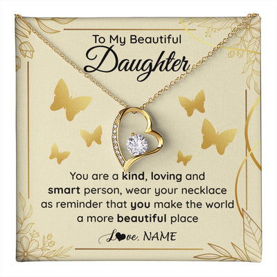 Forever Love Necklace 18K Yellow Gold Finish | 1 | Personalized To My Beautiful Daughter Necklace From Mom You Are A Kind Loving Daughter Birthday Jewelry Graduation Christmas Customized Gift Box Message Card | teecentury
