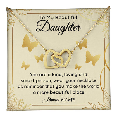 Interlocking Hearts Necklace 18K Yellow Gold Finish | 1 | Personalized To My Beautiful Daughter Necklace From Mom You Are A Kind Loving Daughter Birthday Jewelry Graduation Christmas Customized Gift Box Message Card | teecentury