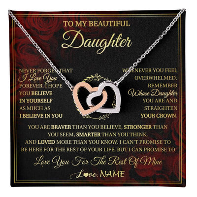 Interlocking Hearts Necklace Stainless Steel & Rose Gold Finish | 1 | Personalized To My Beautiful Daughter Necklace Gift From Mom Dad Mother Father I Love You Daughter Birthday Jewelry Christmas Customized Gift Box Message Card | teecentury