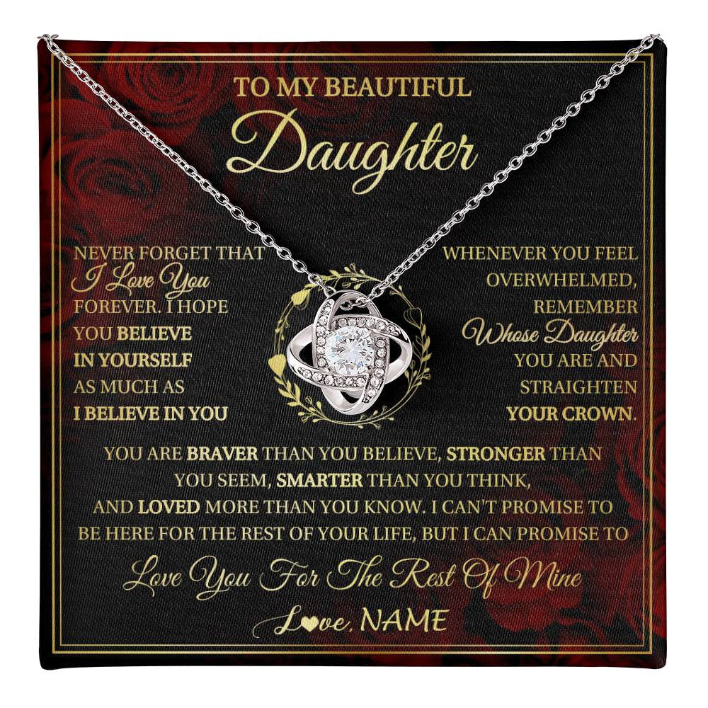 Love Knot Necklace 14K White Gold Finish | 1 | Personalized To My Beautiful Daughter Necklace Gift From Mom Dad Mother Father I Love You Daughter Birthday Jewelry Christmas Customized Gift Box Message Card | teecentury