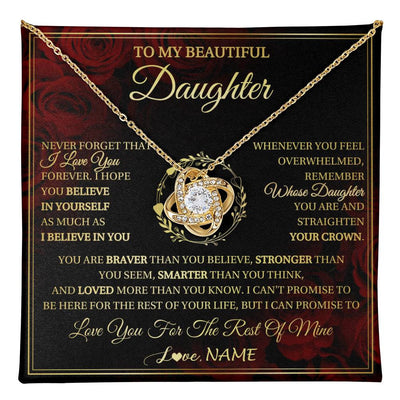 Love Knot Necklace 18K Yellow Gold Finish | 1 | Personalized To My Beautiful Daughter Necklace Gift From Mom Dad Mother Father I Love You Daughter Birthday Jewelry Christmas Customized Gift Box Message Card | teecentury