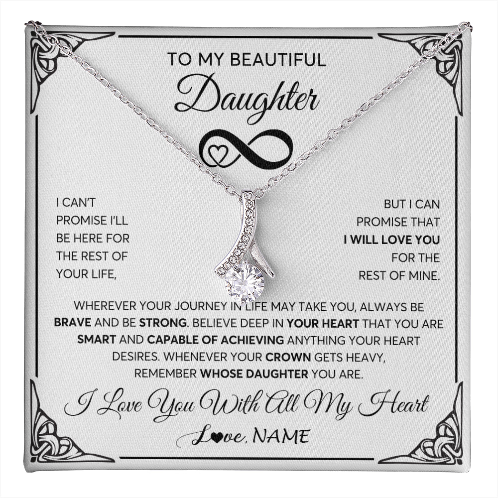 Alluring Beauty Necklace 14K White Gold Finish | 1 | Personalized To My Beautiful Daughter Necklace Women Girls From Mom Dad Mother Love You Daughter Birthday Jewelry Christmas Customized Gift Box Message Card | teecentury