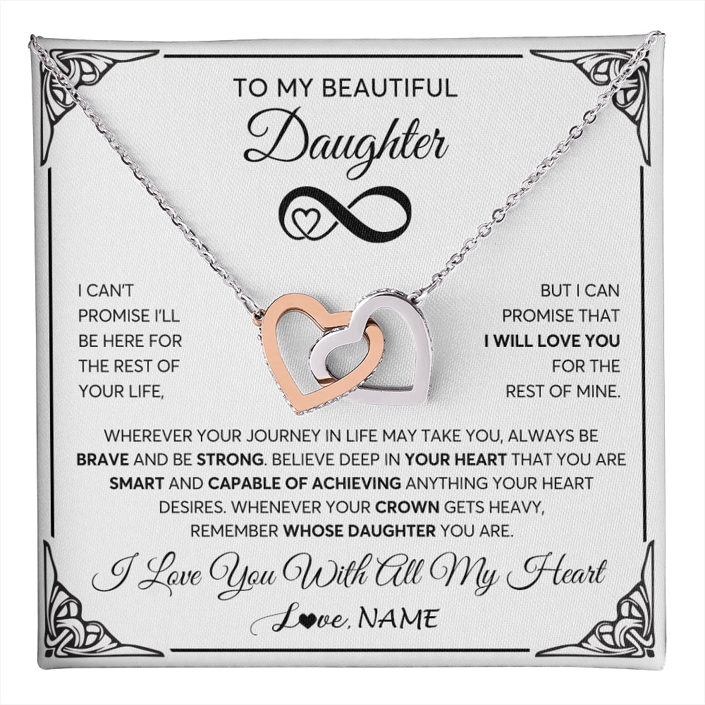Interlocking Hearts Necklace Stainless Steel & Rose Gold Finish | 1 | Personalized To My Beautiful Daughter Necklace Women Girls From Mom Dad Mother Love You Daughter Birthday Jewelry Christmas Customized Gift Box Message Card | teecentury
