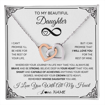 Interlocking Hearts Necklace Stainless Steel & Rose Gold Finish | 1 | Personalized To My Beautiful Daughter Necklace Women Girls From Mom Dad Mother Love You Daughter Birthday Jewelry Christmas Customized Gift Box Message Card | teecentury