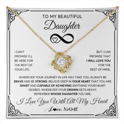 Love Knot Necklace 18K Yellow Gold Finish | 1 | Personalized To My Beautiful Daughter Necklace Women Girls From Mom Dad Mother Love You Daughter Birthday Jewelry Christmas Customized Gift Box Message Card | teecentury