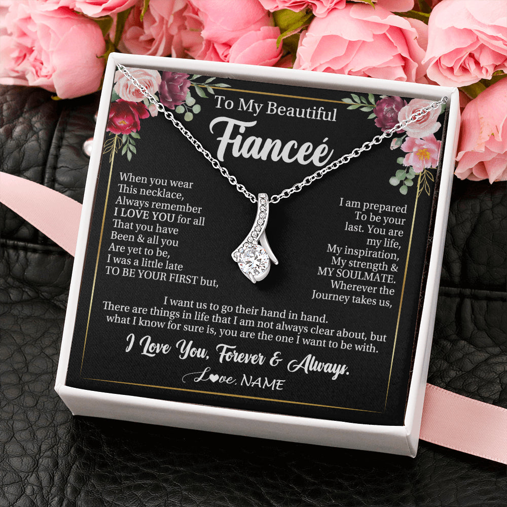 Alluring Beauty Necklace 14K White Gold Finish | 2 | Personalized To My Beautiful Fiancee Gifts Necklace From Fiance When You Wear This Necklace Fiancee Birthday Christmas Anniversary Day Gift Box Message Card | teecentury
