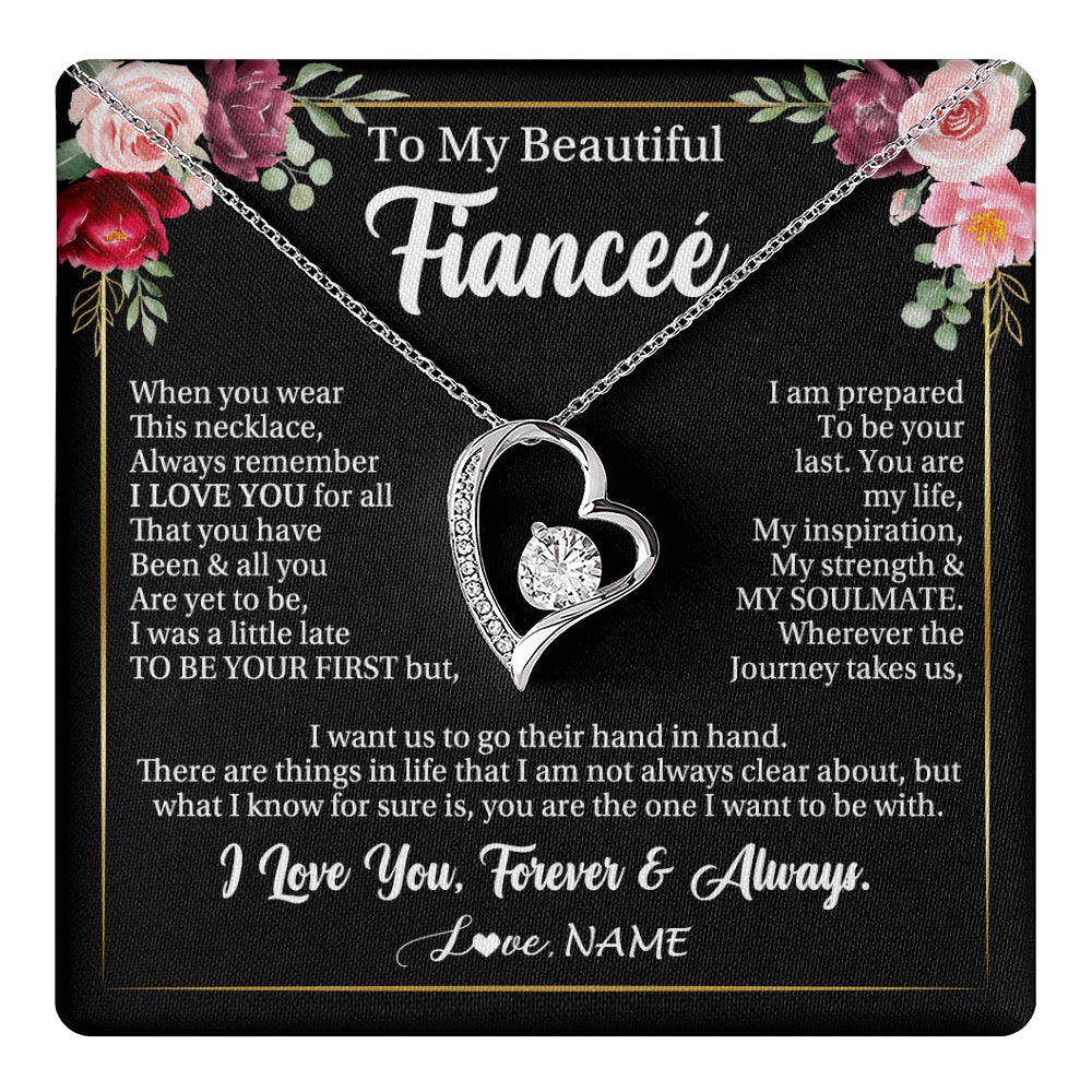 Forever Love Necklace 14K White Gold Finish | 1 | Personalized To My Beautiful Fiancee Gifts Necklace From Fiance When You Wear This Necklace Fiancee Birthday Christmas Anniversary Day Gift Box Message Card | teecentury