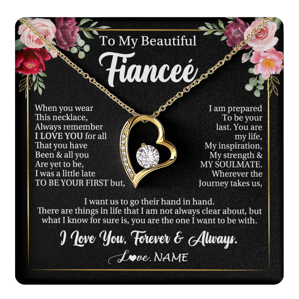 Forever Love Necklace 18K Yellow Gold Finish | 1 | Personalized To My Beautiful Fiancee Gifts Necklace From Fiance When You Wear This Necklace Fiancee Birthday Christmas Anniversary Day Gift Box Message Card | teecentury