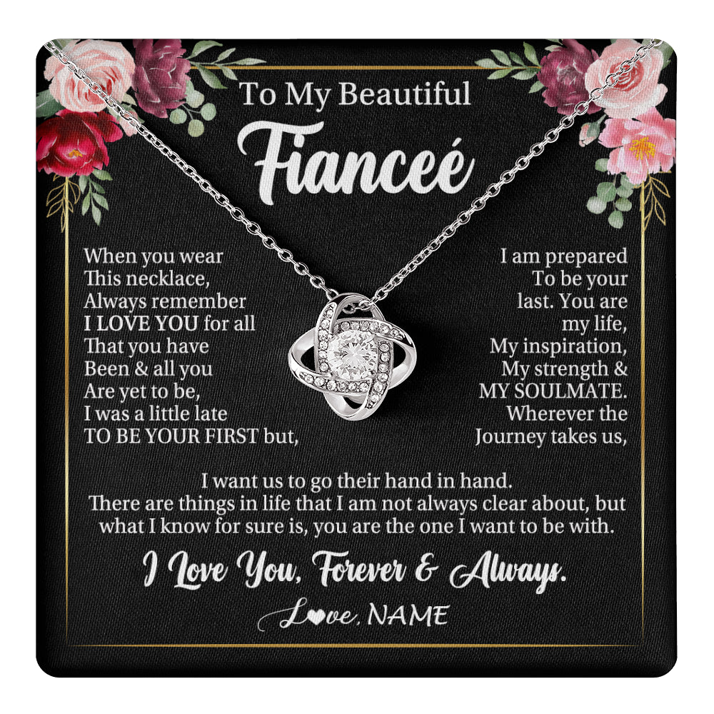 Love Knot Necklace 14K White Gold Finish | 1 | Personalized To My Beautiful Fiancee Gifts Necklace From Fiance When You Wear This Necklace Fiancee Birthday Christmas Anniversary Day Gift Box Message Card | teecentury