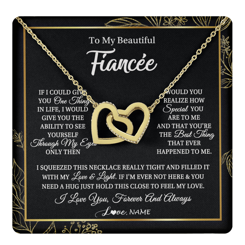 Interlocking Hearts Necklace 18K Yellow Gold Finish | 1 | Personalized To My Beautiful Fiancee Necklace From Fiance Feel My Love For Her Fiancee Birthday Anniversary Valentines Day Christmas Customized Message Card | teecentury