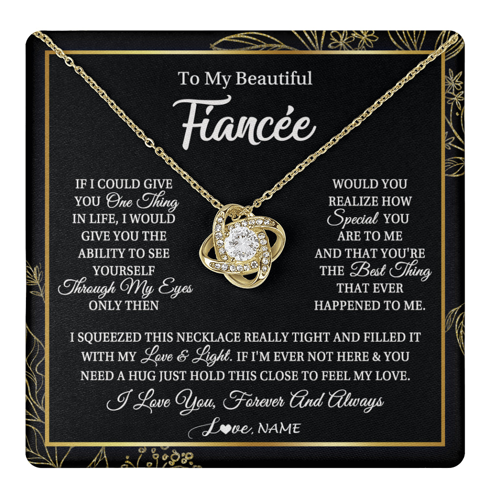Love Knot Necklace 18K Yellow Gold Finish | 1 | Personalized To My Beautiful Fiancee Necklace From Fiance Feel My Love For Her Fiancee Birthday Anniversary Valentines Day Christmas Customized Message Card | teecentury