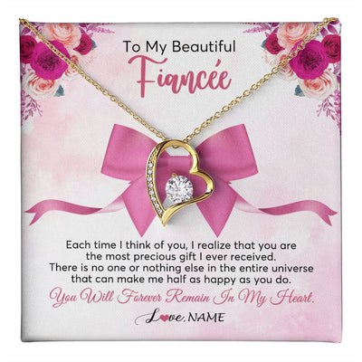 Forever Love Necklace 18K Yellow Gold Finish | 1 | Personalized To My Beautiful Fiancee Necklace From Fiance Forever In My Heart Fiancee Birthday Valentines Day Christmas Customized Gift Box Message Card | teecentury