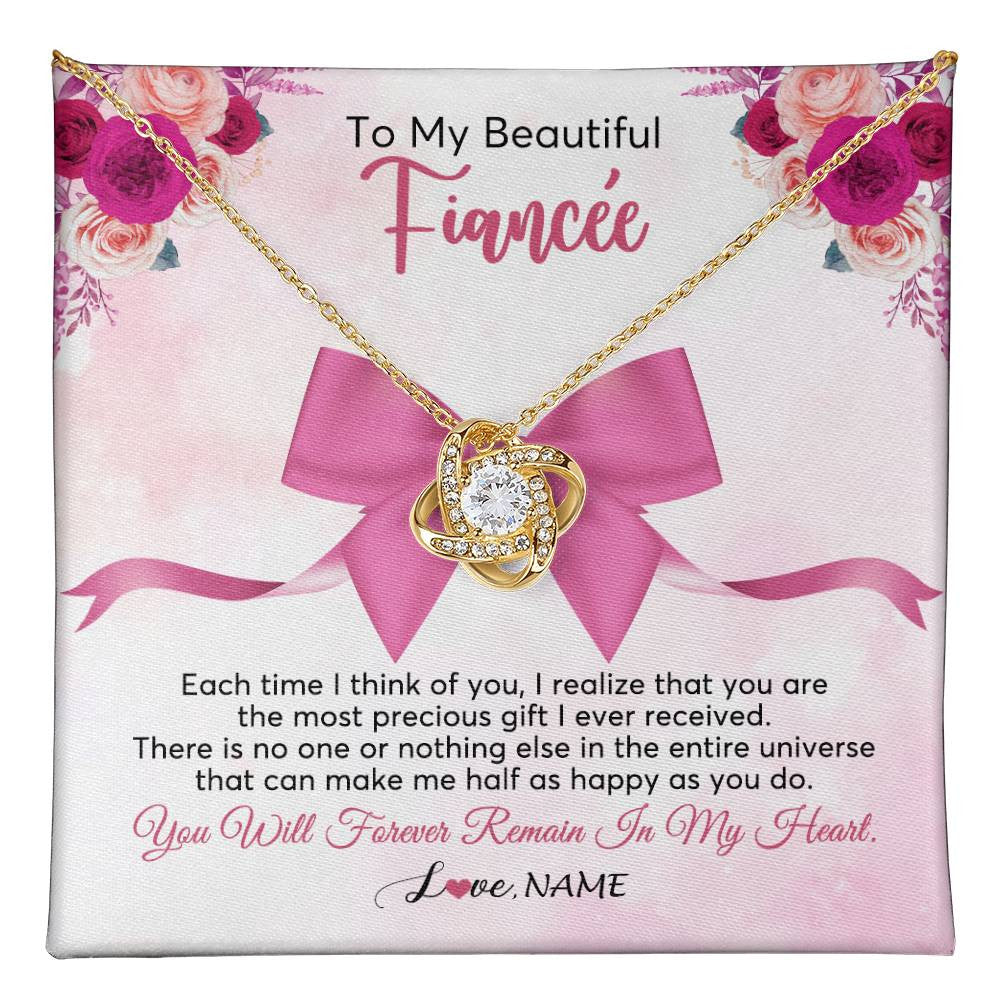 Love Knot Necklace 18K Yellow Gold Finish | 1 | Personalized To My Beautiful Fiancee Necklace From Fiance Forever In My Heart Fiancee Birthday Valentines Day Christmas Customized Gift Box Message Card | teecentury