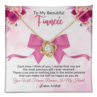 Love Knot Necklace 18K Yellow Gold Finish | 1 | Personalized To My Beautiful Fiancee Necklace From Fiance Forever In My Heart Fiancee Birthday Valentines Day Christmas Customized Gift Box Message Card | teecentury