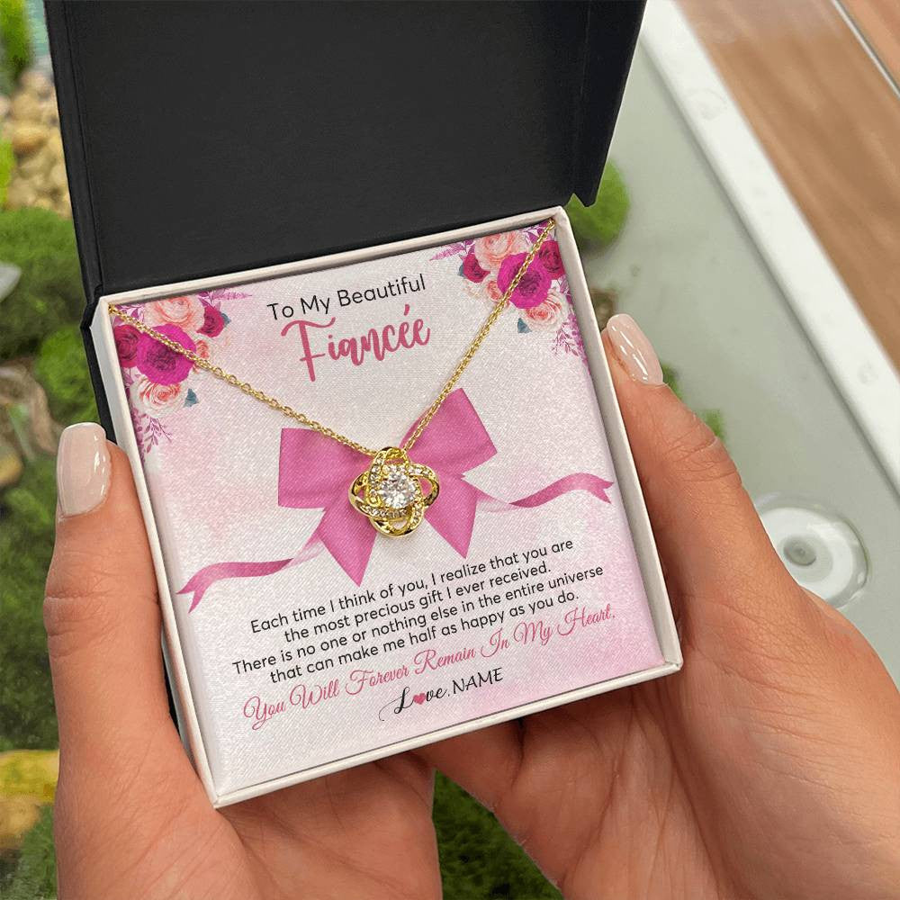 Love Knot Necklace 18K Yellow Gold Finish | 2 | Personalized To My Beautiful Fiancee Necklace From Fiance Forever In My Heart Fiancee Birthday Valentines Day Christmas Customized Gift Box Message Card | teecentury