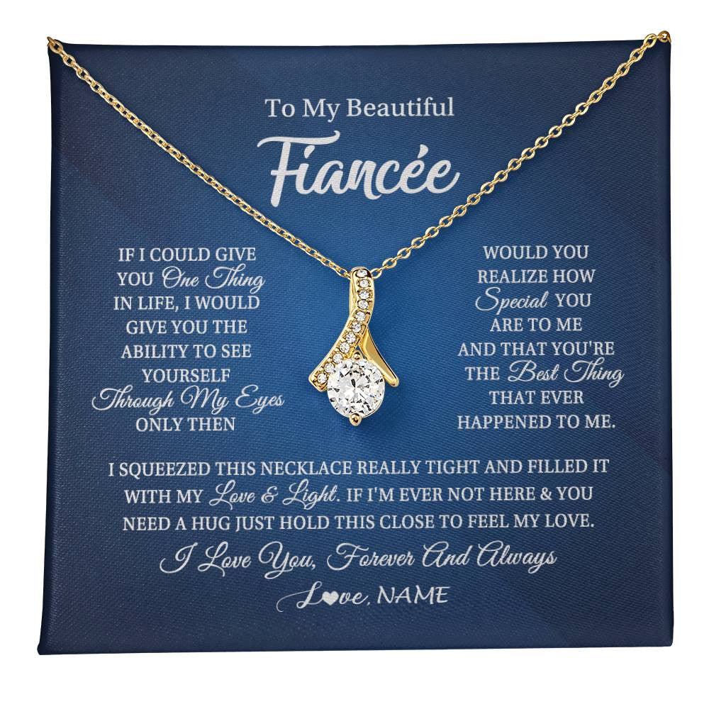 Alluring Beauty Necklace 18K Yellow Gold Finish | 1 | Personalized To My Beautiful Fiancee Necklace From Fiance Hold This Close My Love Fiancee Birthday Valentine Day Christmas Customized Gift Box Message Card | teecentury