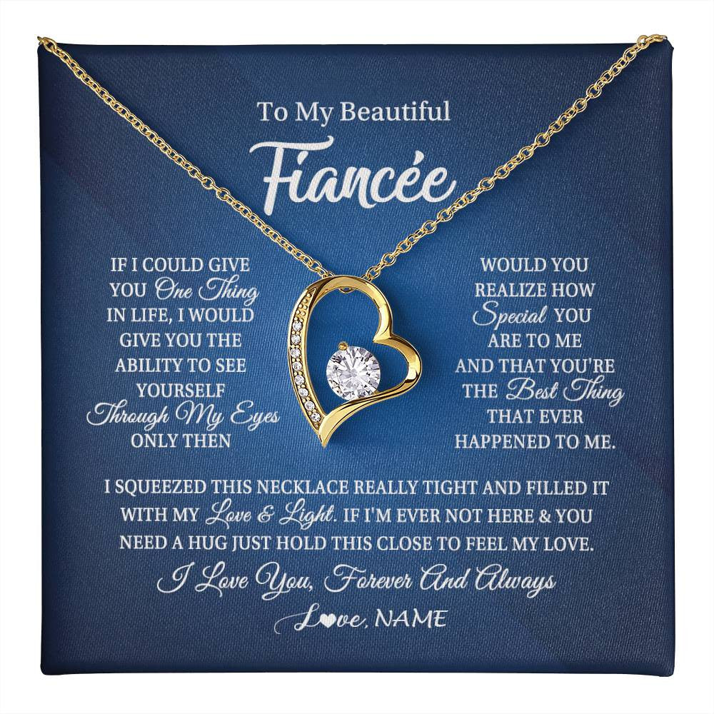 Forever Love Necklace 18K Yellow Gold Finish | 1 | Personalized To My Beautiful Fiancee Necklace From Fiance Hold This Close My Love Fiancee Birthday Valentine Day Christmas Customized Gift Box Message Card | teecentury