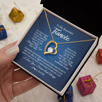 Forever Love Necklace 18K Yellow Gold Finish | 2 | Personalized To My Beautiful Fiancee Necklace From Fiance Hold This Close My Love Fiancee Birthday Valentine Day Christmas Customized Gift Box Message Card | teecentury