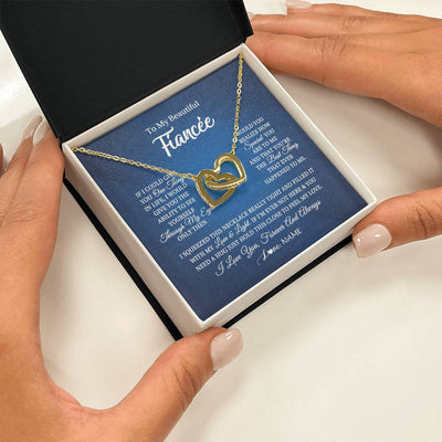 Interlocking Hearts Necklace 18K Yellow Gold Finish | 2 | Personalized To My Beautiful Fiancee Necklace From Fiance Hold This Close My Love Fiancee Birthday Valentine Day Christmas Customized Gift Box Message Card | teecentury