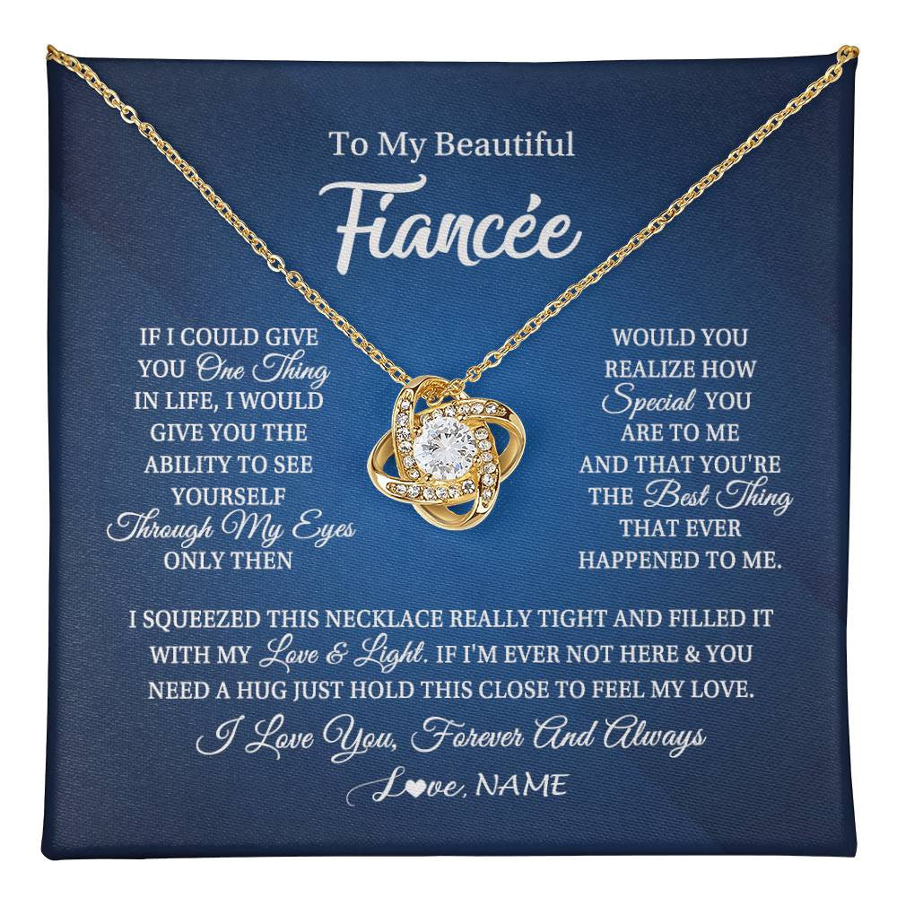 Love Knot Necklace 18K Yellow Gold Finish | 1 | Personalized To My Beautiful Fiancee Necklace From Fiance Hold This Close My Love Fiancee Birthday Valentine Day Christmas Customized Gift Box Message Card | teecentury