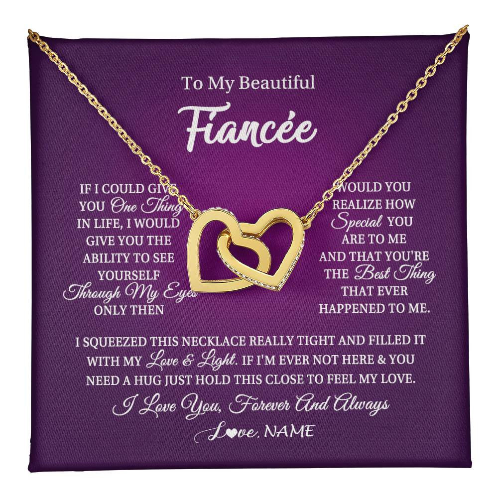 Interlocking Hearts Necklace 18K Yellow Gold Finish | 1 | Personalized To My Beautiful Fiancee Necklace From Fiance I Love You Fiancee Birthday Valentines Day Christmas Jewelry Customized Gift Box Message Card | teecentury