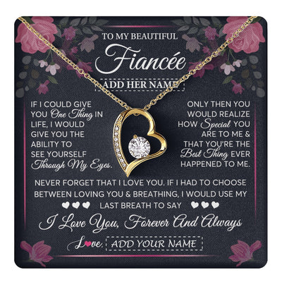 Forever Love Necklace 18K Yellow Gold Finish | 1 | Personalized To My Beautiful Fiancée Necklace From Fiancé I Love You Fiancee Gifts Romantic Birthday Valentines Christmas Custom Gift Box Message Card | teecentury.myshopify
