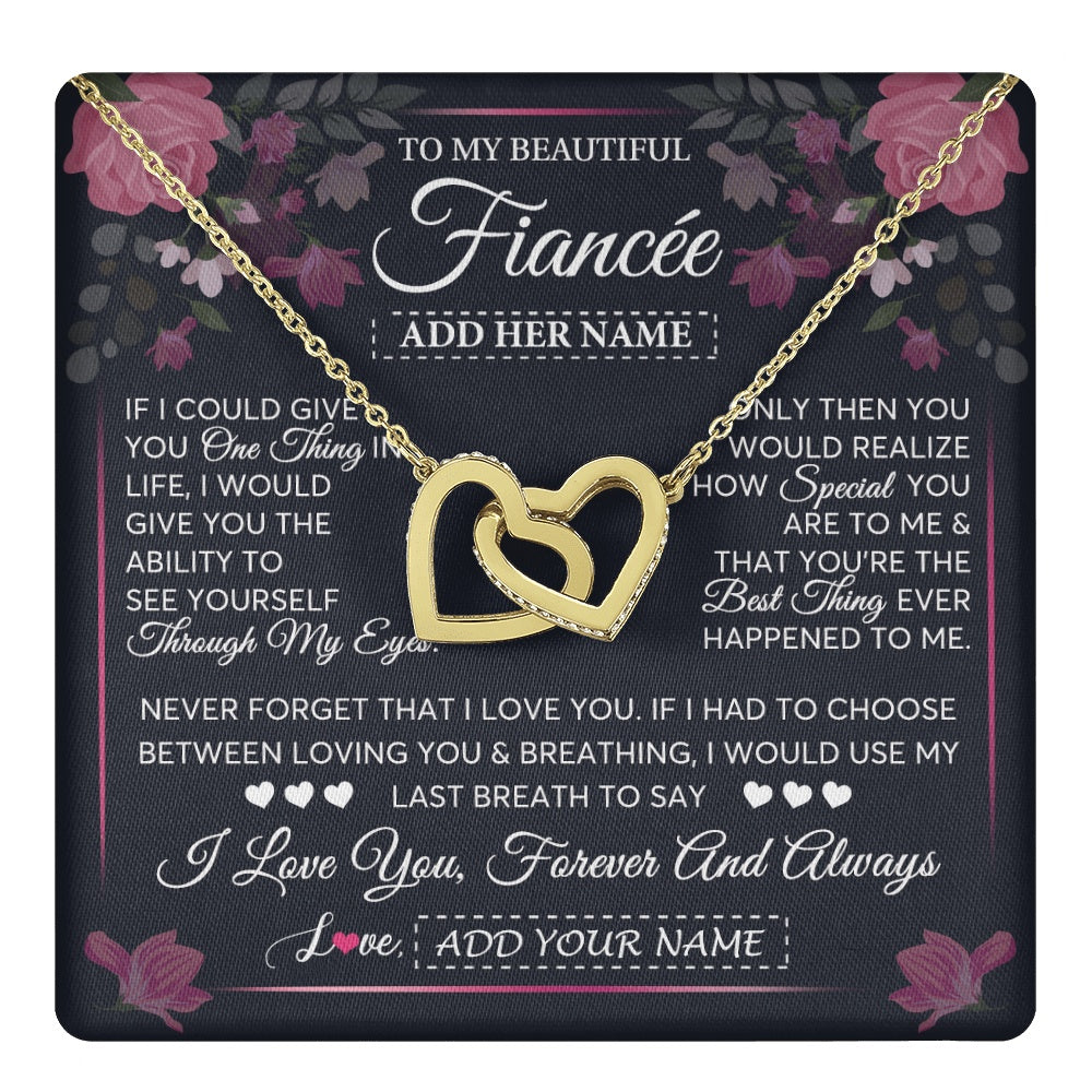 Interlocking Hearts Necklace 18K Yellow Gold Finish | 1 | Personalized To My Beautiful Fiancée Necklace From Fiancé I Love You Fiancee Gifts Romantic Birthday Valentines Christmas Custom Gift Box Message Card | teecentury.myshopify