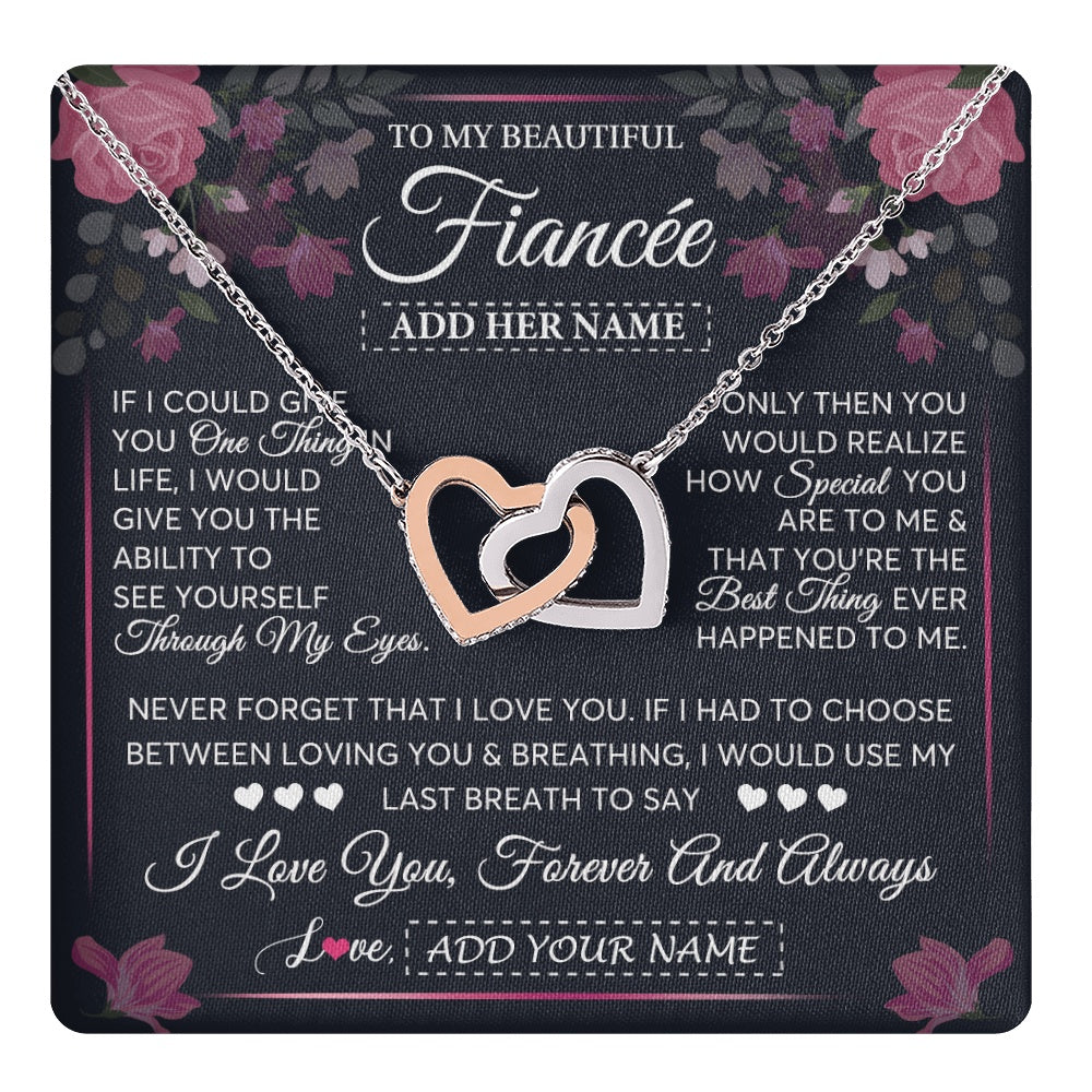 Interlocking Hearts Necklace Stainless Steel & Rose Gold Finish | 1 | Personalized To My Beautiful Fiancée Necklace From Fiancé I Love You Fiancee Gifts Romantic Birthday Valentines Christmas Custom Gift Box Message Card | teecentury.myshopify