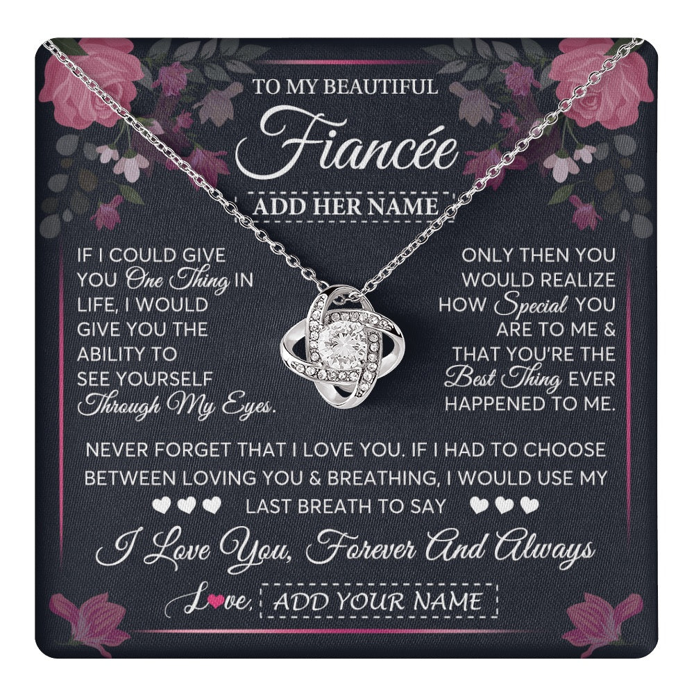 Love Knot Necklace 14K White Gold Finish | 1 | Personalized To My Beautiful Fiancée Necklace From Fiancé I Love You Fiancee Gifts Romantic Birthday Valentines Christmas Custom Gift Box Message Card | teecentury.myshopify