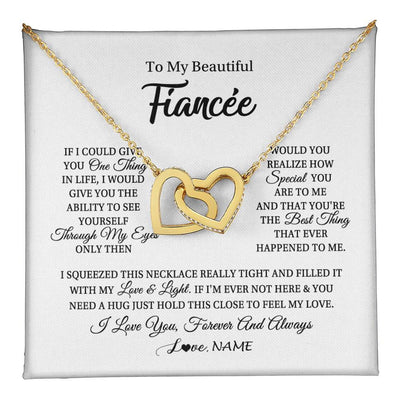 Interlocking Hearts Necklace 18K Yellow Gold Finish | 1 | Personalized To My Beautiful Fiancee Necklace From Fiance If I Could Give You Fiancee Birthday Anniversary Christmas Jewelry Customized Gift Box Message Card | teecentury