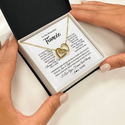 Interlocking Hearts Necklace 18K Yellow Gold Finish | 2 | Personalized To My Beautiful Fiancee Necklace From Fiance If I Could Give You Fiancee Birthday Anniversary Christmas Jewelry Customized Gift Box Message Card | teecentury