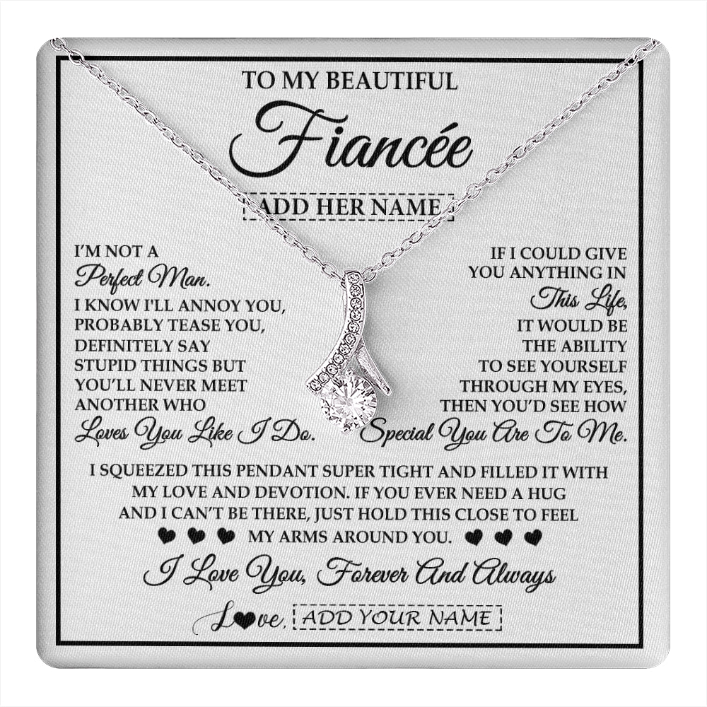 Alluring Beauty Necklace 14K White Gold Finish | 1 | Personalized To My Beautiful Fiancée Necklace From Fiancé Love You Like I Do Promise Fiancee Romantic Birthday Anniversary Christmas Gift Box Message Card | teecentury