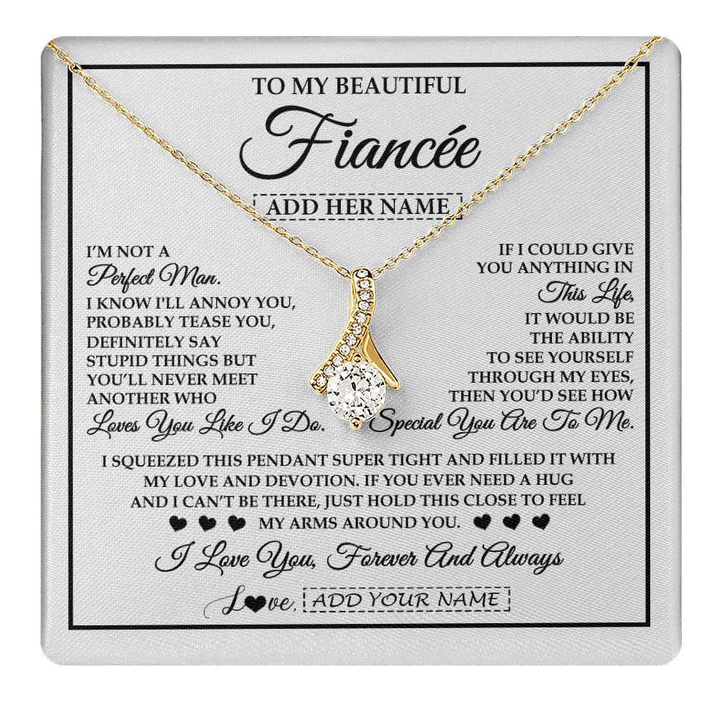 Alluring Beauty Necklace 18K Yellow Gold Finish | 1 | Personalized To My Beautiful Fiancée Necklace From Fiancé Love You Like I Do Promise Fiancee Romantic Birthday Anniversary Christmas Gift Box Message Card | teecentury