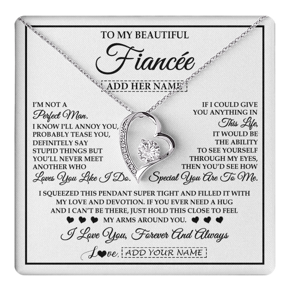 Forever Love Necklace 14K White Gold Finish | 1 | Personalized To My Beautiful Fiancée Necklace From Fiancé Love You Like I Do Promise Fiancee Romantic Birthday Anniversary Christmas Gift Box Message Card | teecentury
