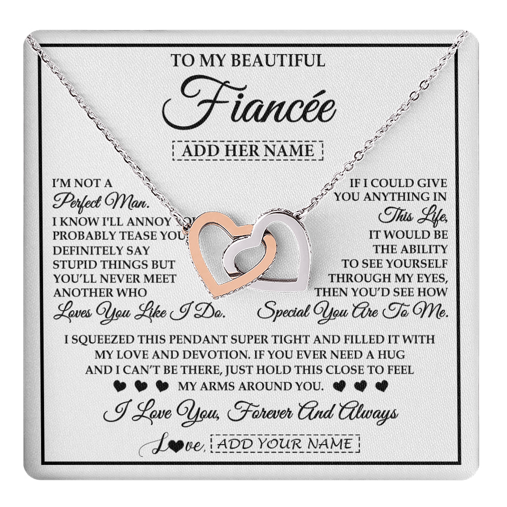 Interlocking Hearts Necklace Stainless Steel & Rose Gold Finish | 1 | Personalized To My Beautiful Fiancée Necklace From Fiancé Love You Like I Do Promise Fiancee Romantic Birthday Anniversary Christmas Gift Box Message Card | teecentury
