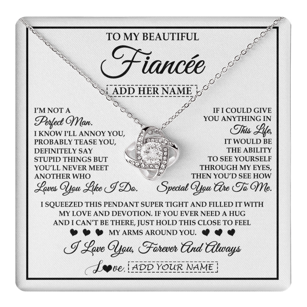 Love Knot Necklace 14K White Gold Finish | 1 | Personalized To My Beautiful Fiancée Necklace From Fiancé Love You Like I Do Promise Fiancee Romantic Birthday Anniversary Christmas Gift Box Message Card | teecentury