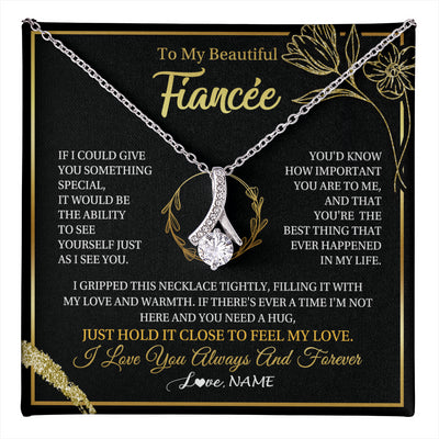 Alluring Beauty Necklace 14K White Gold Finish | 1 | Personalized To My Beautiful Fiancée Necklace From Fiancé My Love Fiancee Birthday Romantic Unique Anniversary Christmas Customized Gift Box Message Card | teecentury