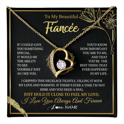 Forever Love Necklace 18K Yellow Gold Finish | 1 | Personalized To My Beautiful Fiancée Necklace From Fiancé My Love Fiancee Birthday Romantic Unique Anniversary Christmas Customized Gift Box Message Card | teecentury