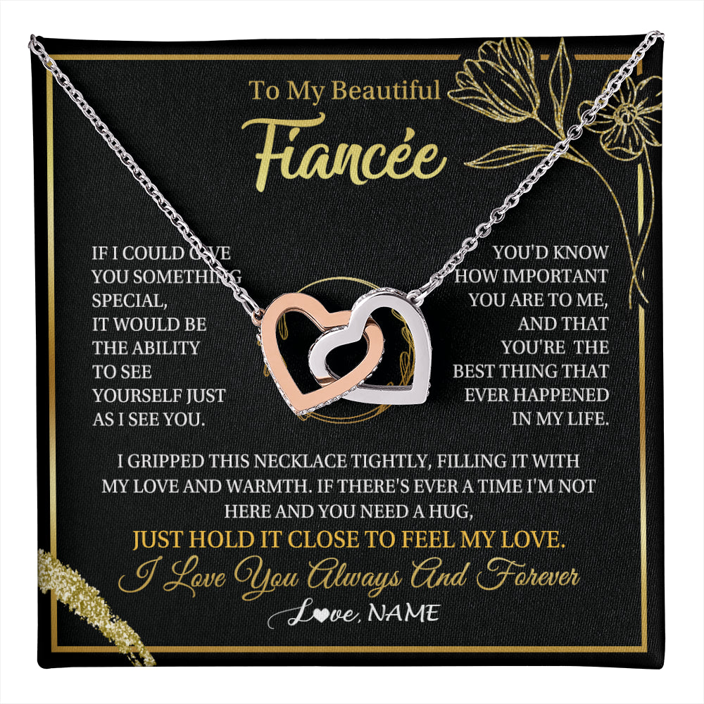 Interlocking Hearts Necklace Stainless Steel & Rose Gold Finish | 1 | Personalized To My Beautiful Fiancée Necklace From Fiancé My Love Fiancee Birthday Romantic Unique Anniversary Christmas Customized Gift Box Message Card | teecentury