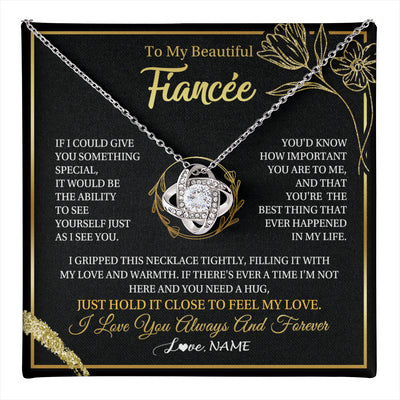 Love Knot Necklace 14K White Gold Finish | 1 | Personalized To My Beautiful Fiancée Necklace From Fiancé My Love Fiancee Birthday Romantic Unique Anniversary Christmas Customized Gift Box Message Card | teecentury