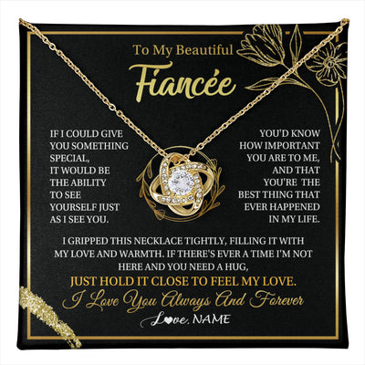 Love Knot Necklace 18K Yellow Gold Finish | 1 | Personalized To My Beautiful Fiancée Necklace From Fiancé My Love Fiancee Birthday Romantic Unique Anniversary Christmas Customized Gift Box Message Card | teecentury