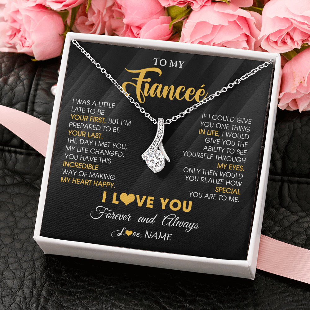 Alluring Beauty Necklace 14K White Gold Finish | 2 | Personalized To My Beautiful Fiancee Necklace From Fiance Son Jewelry Forever Love Fiancee Birthday Gifts Anniversary Valentines Day Gift Box Message Card | teecentury