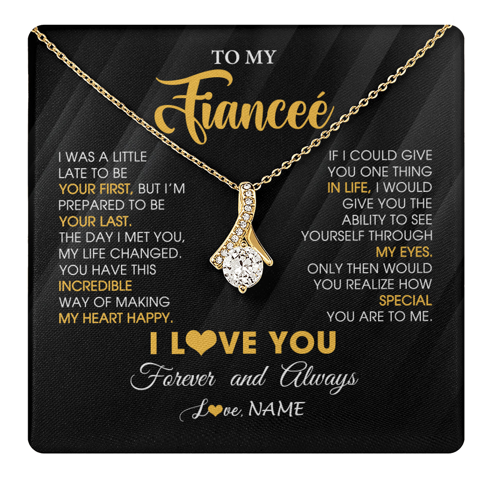 Alluring Beauty Necklace 18K Yellow Gold Finish | 1 | Personalized To My Beautiful Fiancee Necklace From Fiance Son Jewelry Forever Love Fiancee Birthday Gifts Anniversary Valentines Day Gift Box Message Card | teecentury